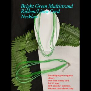 5mm Bright Green Multistrand Ribbon/Linen Cord necklace (est 16")