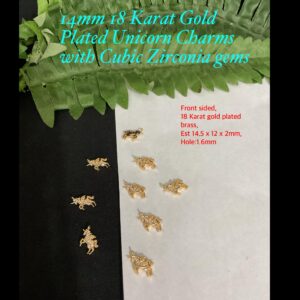 14mm 18 Karat Gold Plated Unicorn Charms with Cubic Zirconia gems