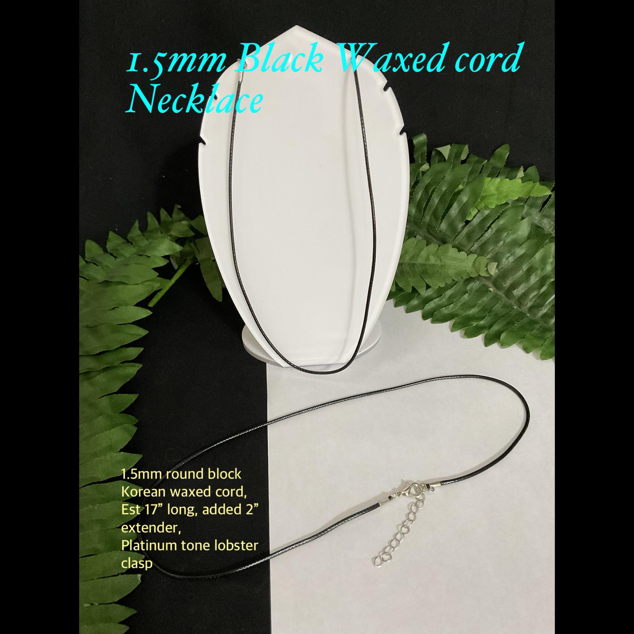 1.5mm Black Waxed Cord Necklace (est 17")