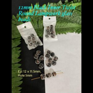 12mm Black Inner Twist Lampwork round glass beads (8pcs) 20% off! Limited time!