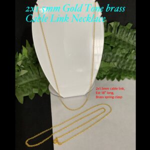 2x1.5mm Gold tone Brass Cable Link Necklace (est 18")