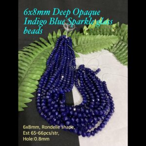 6x8mm Deep Opaque Indigo Blue sparkle beads (est 65-66pcs)