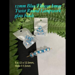 12mm Blue/ Flower Inner Twist Lampwork round glass beads (5pcs) 20% off! Limited time!