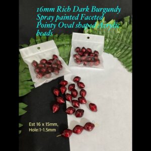 16mm Rich Dark Burgundy Spray Painted Faceted Pointy Oval Shaped acrylic beads (est 15pcs) 20% off!