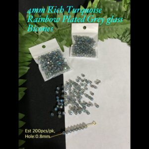 4mm Rich Turquoise Rainbow Plated Grey Glass bicone beads (est 200pcs)