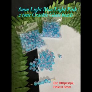 8mm Light Blue/Light Pink 2 tone Crackle Glass beads (est 100pcs)