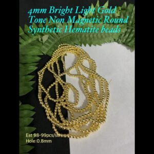 4mm Bright Light gold tone non-magnetic synthetic Hematite round beads (est 98-99pcs) 20% off!