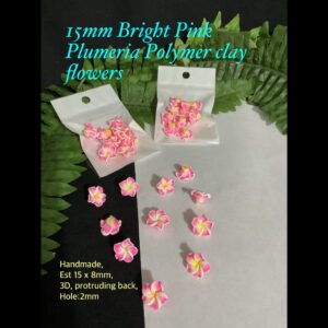 15mm Bright Pink Plumeria Handmade Polymer Clay Flowers (10pcs) 20% off!