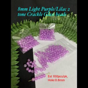 8mm Light Purple/Lilac 2 tone Crackle Glass beads (est 100pcs) 10% off!