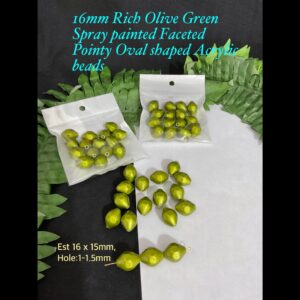 16mm Rich Olive Green Spray Painted Faceted Pointy Oval Shaped acrylic beads (est 15pcs) 20% off!