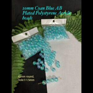 10mm Cyan Blue AB Plated round Polystyrene acrylic beads (est 100pcs) 20% off!
