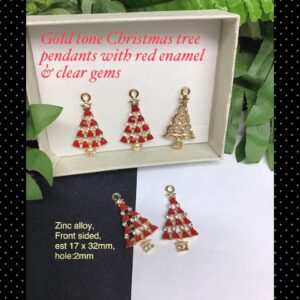 32mm Light Gold tone Tree with Red enamel/clear rhinestone 20% off!