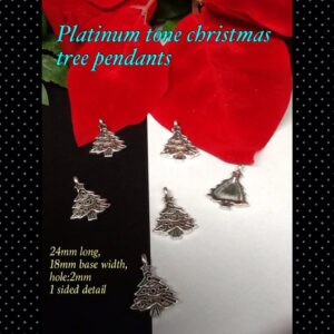 24mm Platinum tone Christmas tree pendants/charms (5pcs) 20% off!