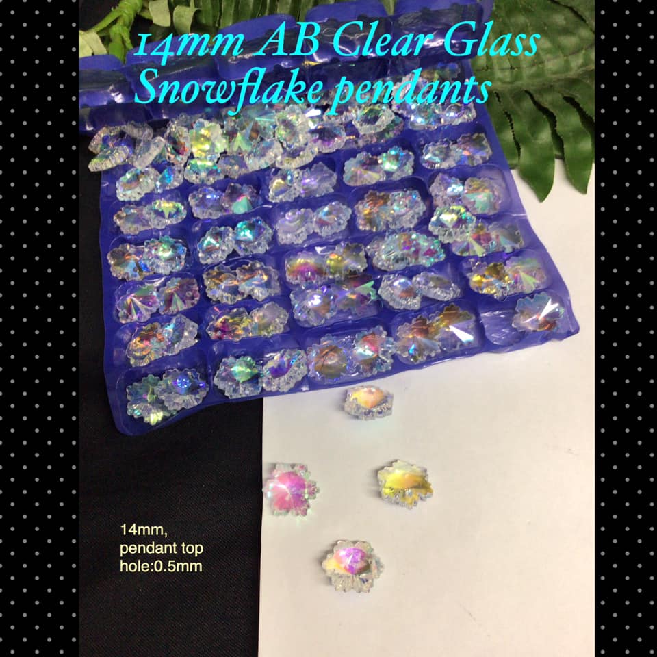 14mm AB Clear Glass Snowflake pendants (4pcs) 20% off!
