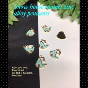 19.5mm Light Blue Snow House Enamel Light Gold tone pendants (3pcs)