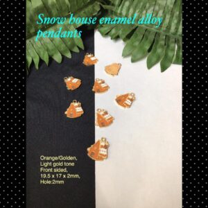 19.5mm orange Golden Snow House Enamel Light Gold tone pendants (3pcs) 20% off!