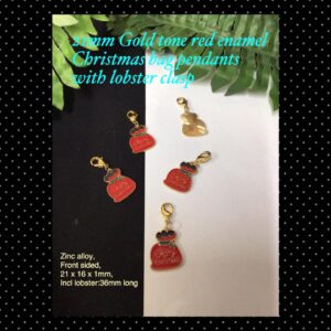 21mm Gold tone red enamel Christmas bag pendants with lobster clasp (3pcs) 20% off!
