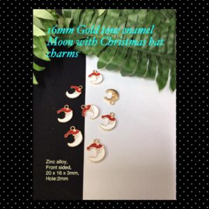 16mm Gold tone enamel Moon with Christmas hat charms (4pcs) 20% off!