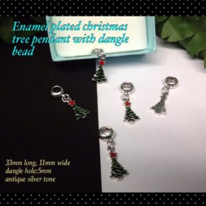 33mm Dark Green Enamel Christmas tree pendant with dangle bead 20% off!