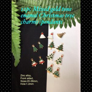 12pc Mixed gold tone enamel Christmas tree charms/pendants 20% off!