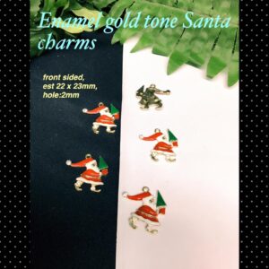 22mm Enamel gold tone Santa with rhinestone charms (4pcs) 20% off!