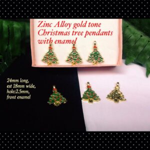 24mm Gold tone Green enamel Christmas tree pendants 20% off!