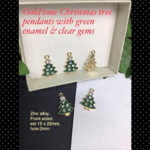 22mm Gold tone Green Christmas tree pendant/clear gems 20% off!
