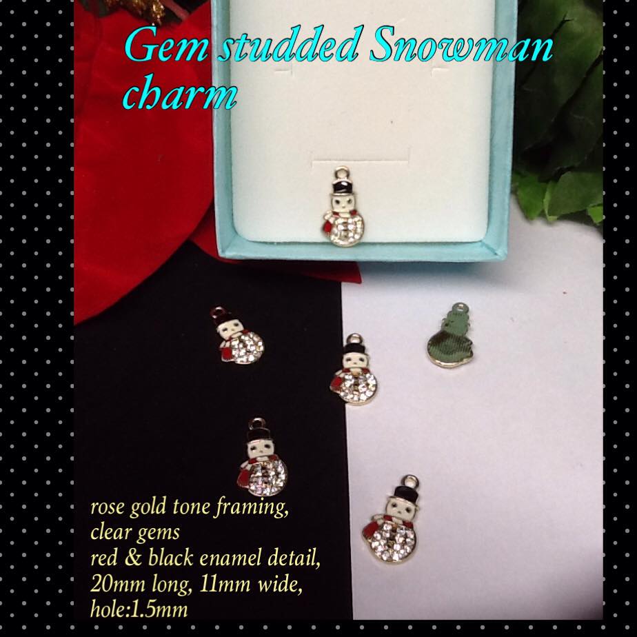 20mm Light gold tone Gem studded Snowman pendants/charms 20% off!