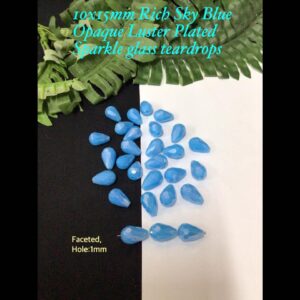 10x15mm Rich Sky Blue Opaque Luster Plated Sparkle glass teardrops (8pcs)
