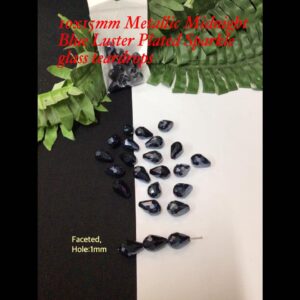 10x15mm Metallic Midnight Blue Luster Plated Sparkle glass teardrops (10pcs)