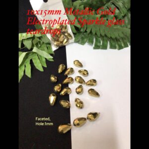 10x15mm Metallic Gold Electroplated Sparkle glass teardrops (10pcs)