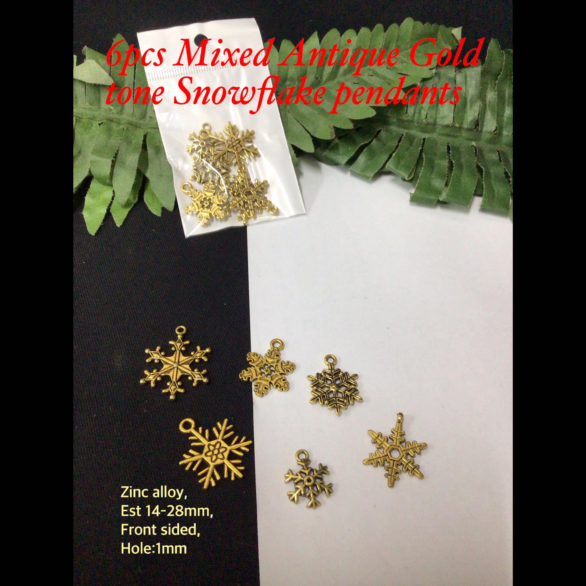 6pcs Mixed Antique Gold tone Snowflake pendants 20% off!