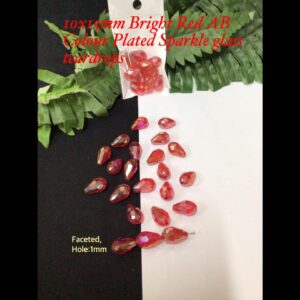 10x15mm Bright Red AB Colour Plated Sparkle glass teardrops (10pcs)