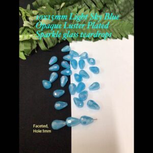 10x15mm Light Sky Blue Luster Plated Sparkle glass teardrops (8pcs)