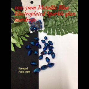 10x15mm Metallic Blue Electroplated Sparkle glass teardrops (10pcs)