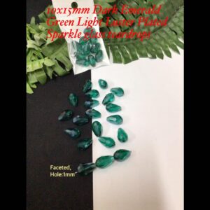 10x15mm Dark Emerald Green Light Luster Plated Sparkle glass teardrops (10pcs)