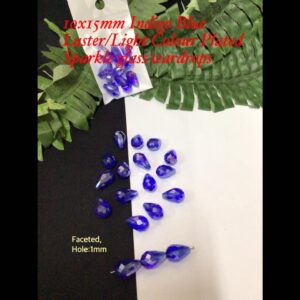10x15mm Indigo Blue Luster/Light Colour Plated Sparkle glass teardrops (10pcs)
