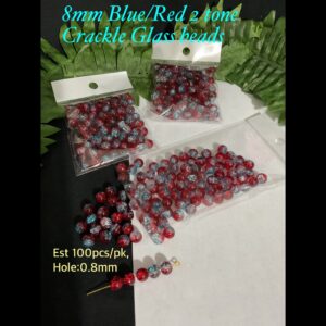 8mm Blue/red 2 tone Crackle Glass beads (est 100pcs) 10% off!