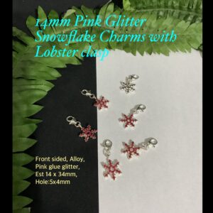 14mm Pink Glitter Snowflake Charms with Lobster clasp (6pcs) 20% off!