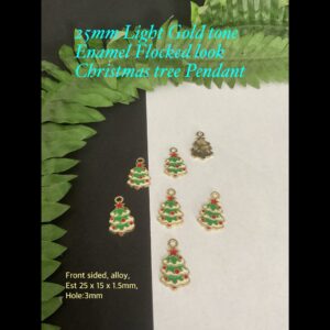25mm Light Gold tone Enamel Flocked look Christmas tree Pendants (3pcs) 20% off!
