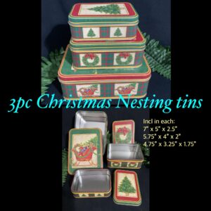 3pc Christmas print nesting cookie tins with lids 20% off!