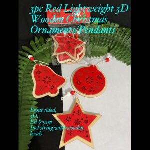 3pc Red Light weight Wooden Christmas Ornaments/ pendants 20% off!