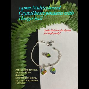 14mm Multicoloured Crystal Heart pendants with Hanger bail 20% off!