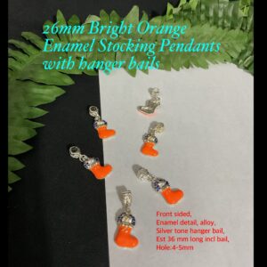 26mm Bright Orange Enamel Stocking Pendants with hanger bails (3pcs) 20% off!