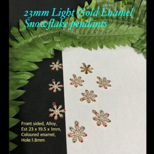 23mm Light Gold tone Enamel Snowflake pendants 20% off!