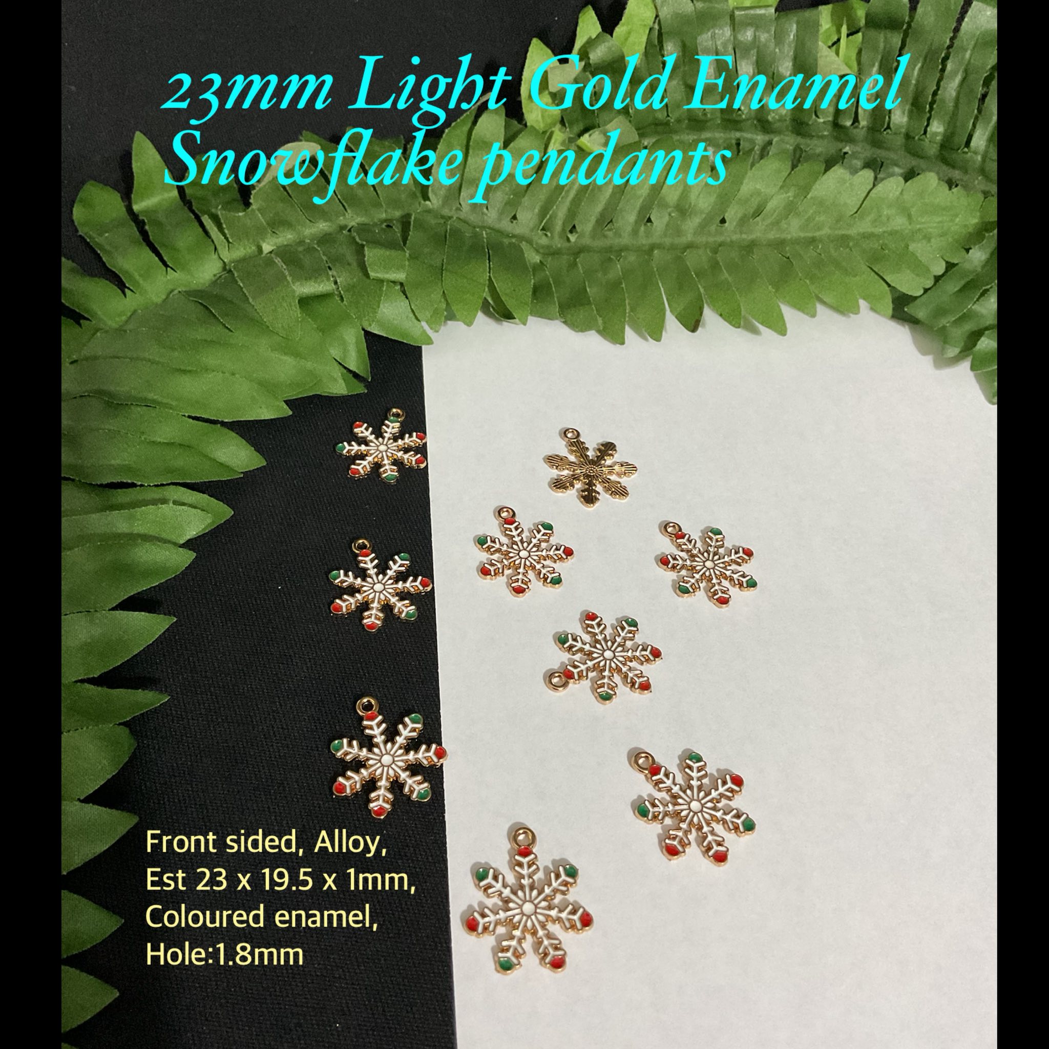 23mm Light Gold tone Enamel Snowflake pendants 20% off!