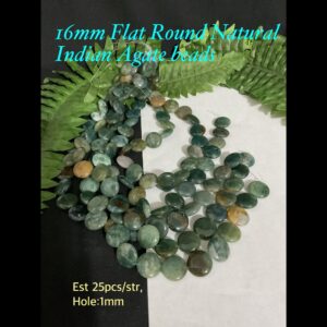 16mm Flat Round Natural Indian Agate beads (per bead)