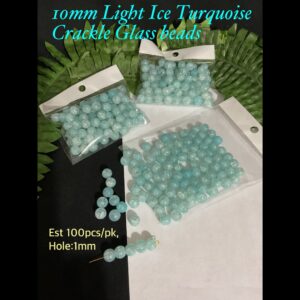 10mm Light Ice Turquoise Crackle Glass beads (est 100pcs)