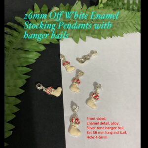 26mm Off White Enamel Stocking Pendants with hanger bails (3pcs) 20% off!