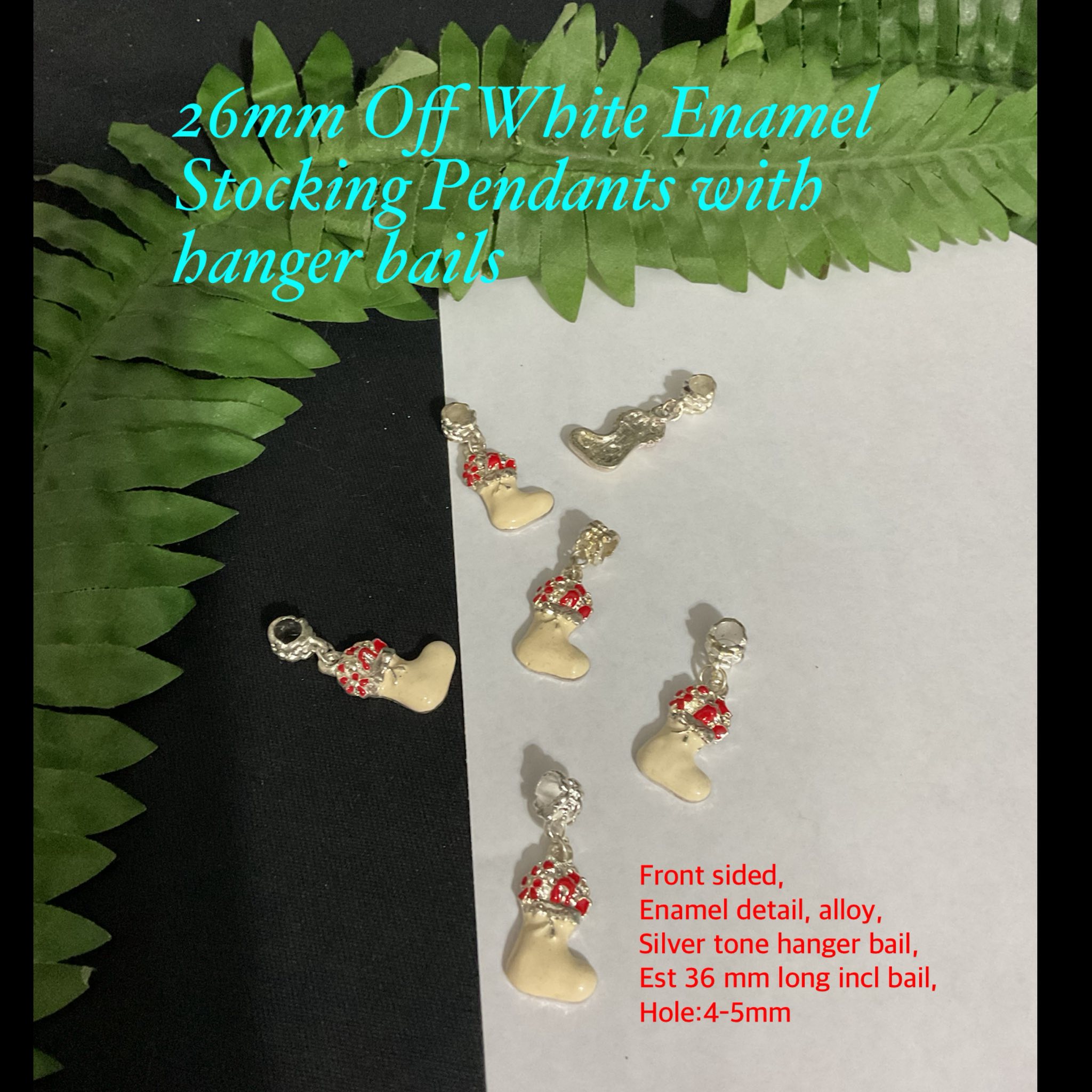 26mm Off White Enamel Stocking Pendants with hanger bails (3pcs) 20% off!